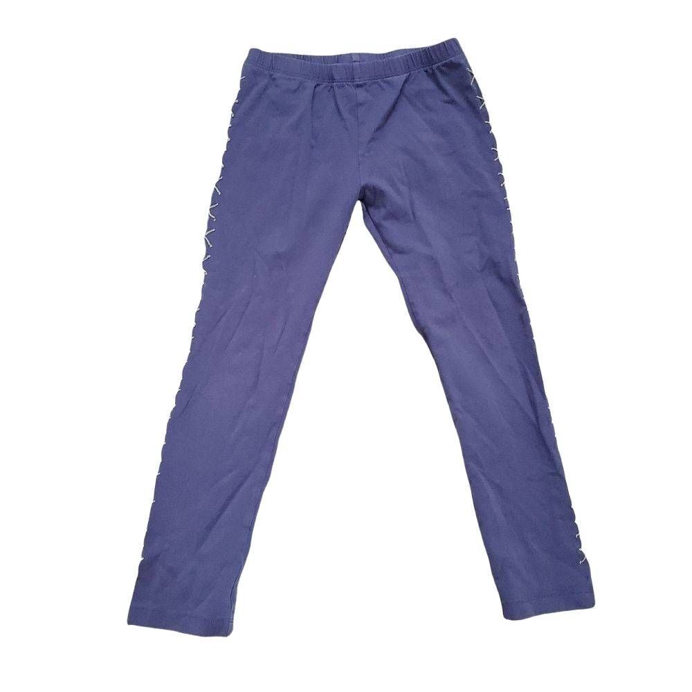 Jak & Peppar Girls Blue Leggings with Green X Side Stitch - Size 6